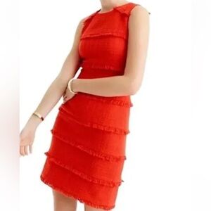 J Crew tweed fringe red orange sheath dress Sz 4